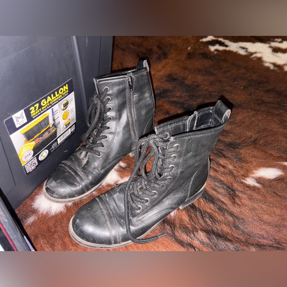 Black Lace-Up Combat Boots
